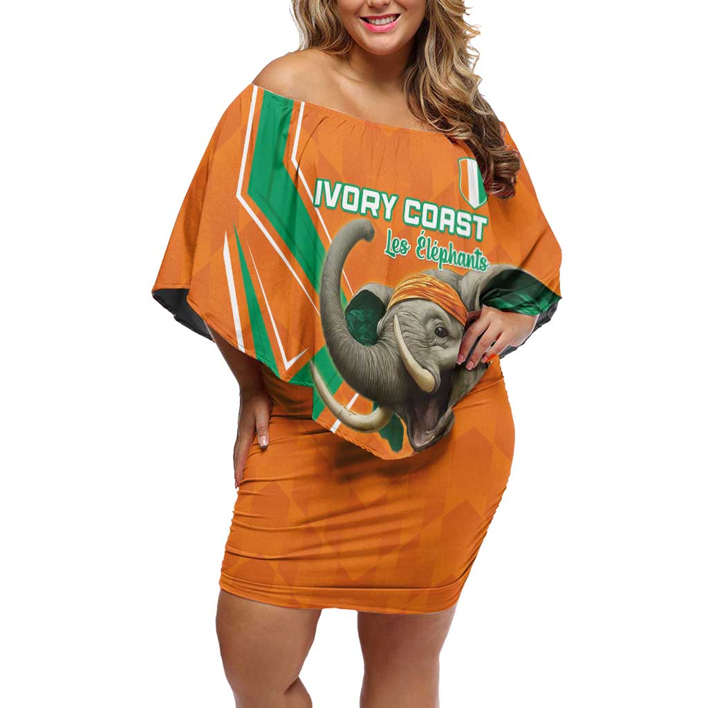 Custom Ivory Coast Football Off Shoulder Short Dress Go Les Elephants - Wonder Print Shop