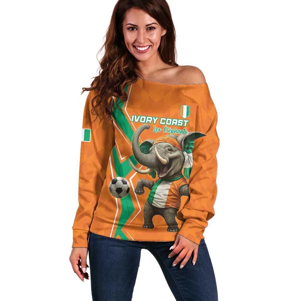 Custom Ivory Coast Football Off Shoulder Sweater Go Les Elephants - Wonder Print Shop
