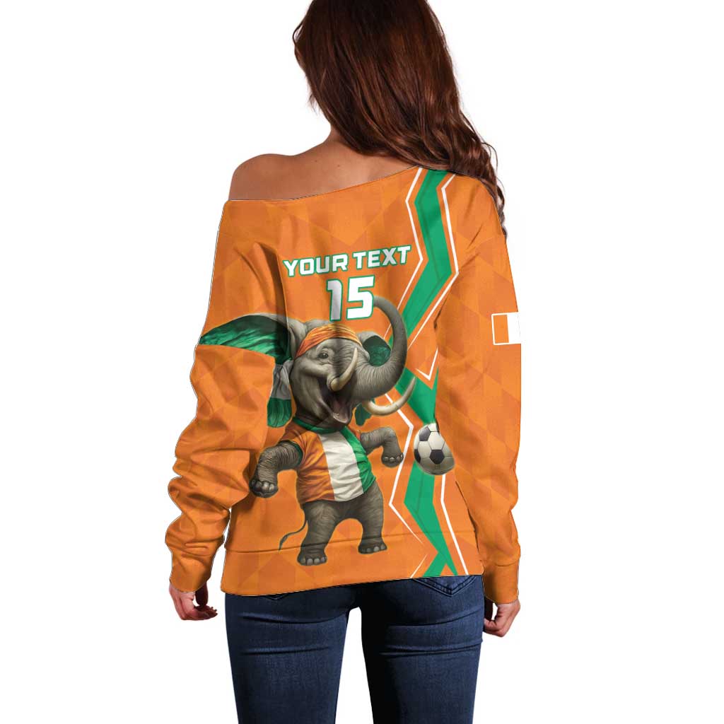 Custom Ivory Coast Football Off Shoulder Sweater Go Les Elephants - Wonder Print Shop