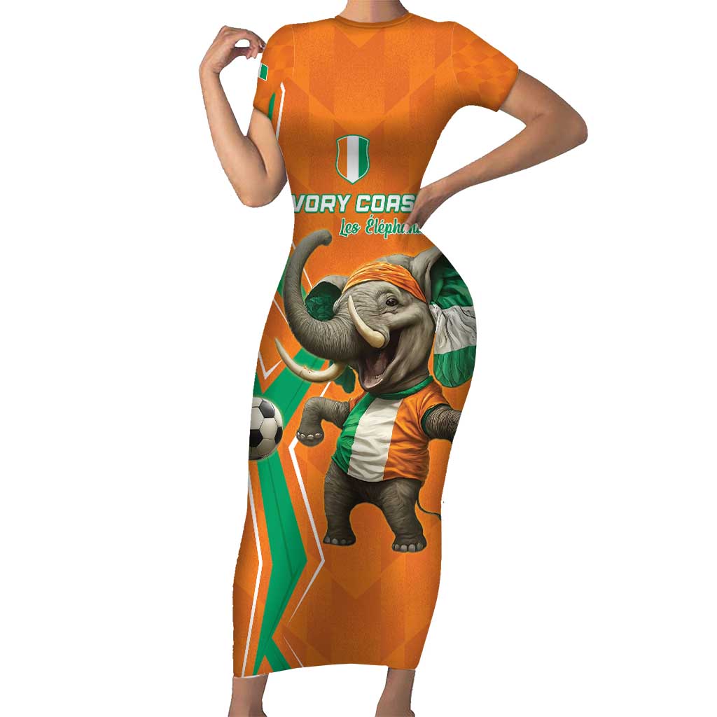 Custom Ivory Coast Football Short Sleeve Bodycon Dress Go Les Elephants - Wonder Print Shop