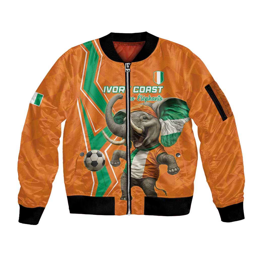 Custom Ivory Coast Football Sleeve Zip Bomber Jacket Go Les Elephants - Wonder Print Shop