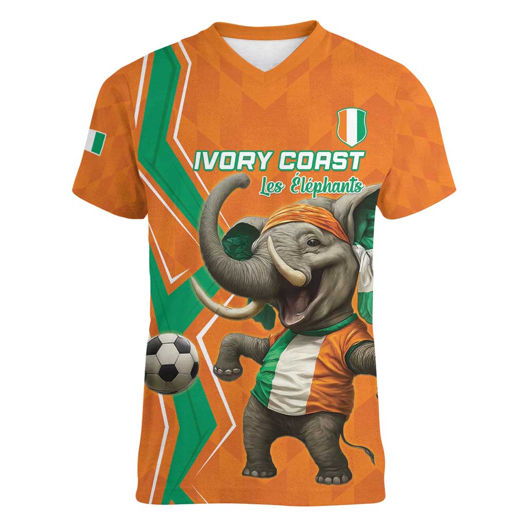 Custom Ivory Coast Football Women V-Neck T-Shirt Go Les Elephants - Wonder Print Shop