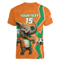 Custom Ivory Coast Football Women V-Neck T-Shirt Go Les Elephants - Wonder Print Shop