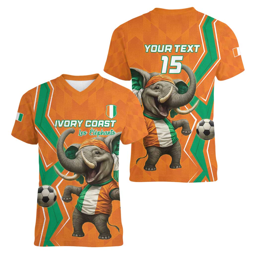 Custom Ivory Coast Football Women V-Neck T-Shirt Go Les Elephants - Wonder Print Shop