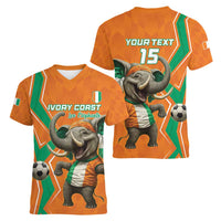 Custom Ivory Coast Football Women V-Neck T-Shirt Go Les Elephants - Wonder Print Shop