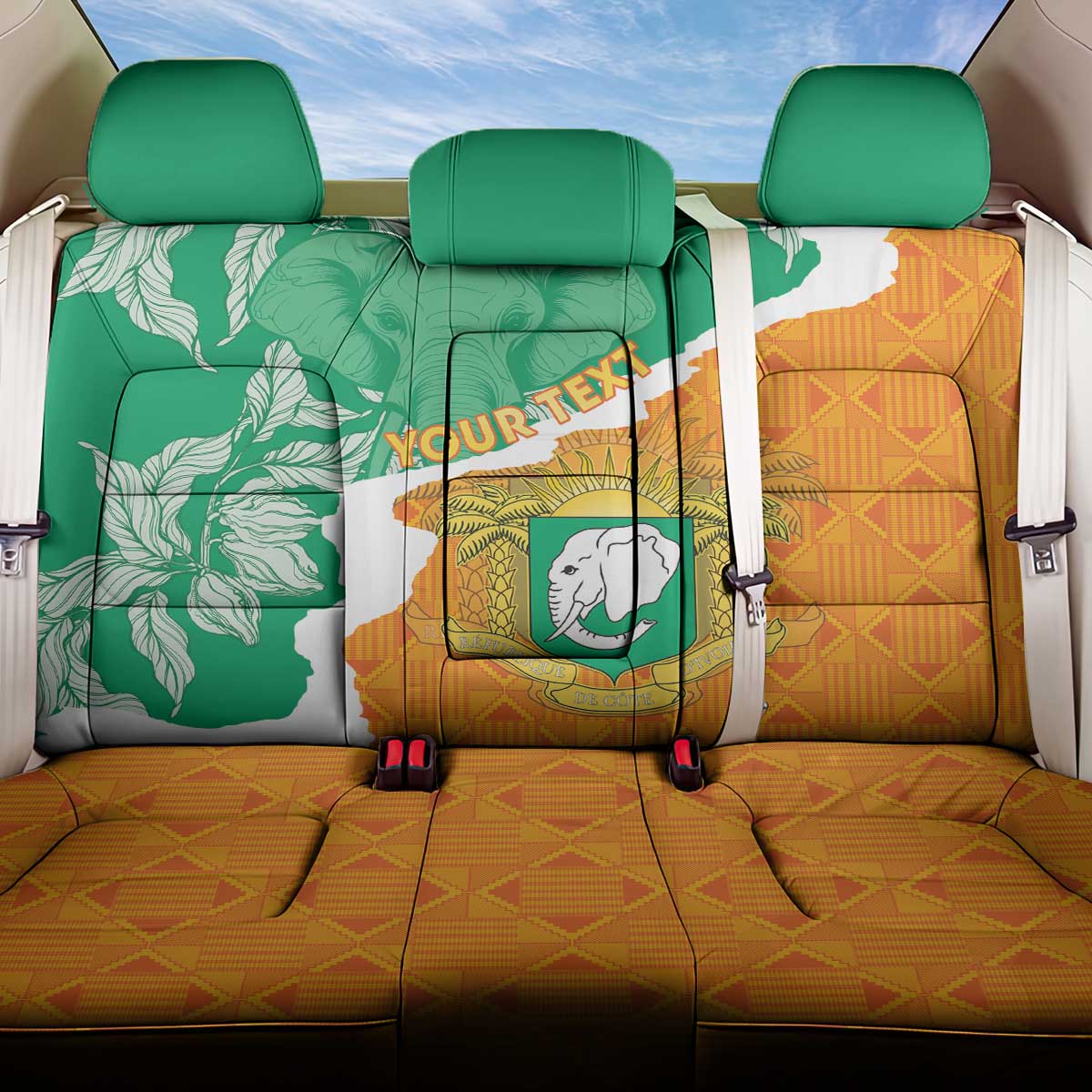 Personalised Ivory Coast Back Car Seat Cover Elephant With Coat Of Arms