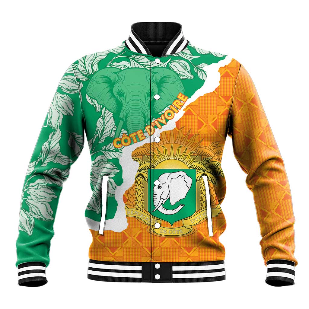 Personalised Ivory Coast Baseball Jacket Elephant With Coat Of Arms