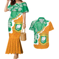 Personalised Ivory Coast Couples Matching Mermaid Dress and Hawaiian Shirt Elephant With Coat Of Arms