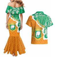 Personalised Ivory Coast Couples Matching Mermaid Dress and Hawaiian Shirt Elephant With Coat Of Arms