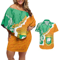Personalised Ivory Coast Couples Matching Off Shoulder Short Dress and Hawaiian Shirt Elephant With Coat Of Arms