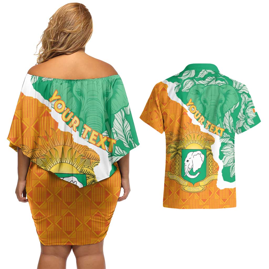 Personalised Ivory Coast Couples Matching Off Shoulder Short Dress and Hawaiian Shirt Elephant With Coat Of Arms