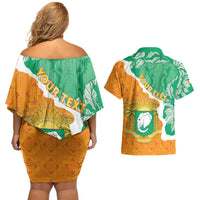 Personalised Ivory Coast Couples Matching Off Shoulder Short Dress and Hawaiian Shirt Elephant With Coat Of Arms