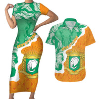 Personalised Ivory Coast Couples Matching Short Sleeve Bodycon Dress and Hawaiian Shirt Elephant With Coat Of Arms