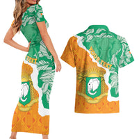 Personalised Ivory Coast Couples Matching Short Sleeve Bodycon Dress and Hawaiian Shirt Elephant With Coat Of Arms