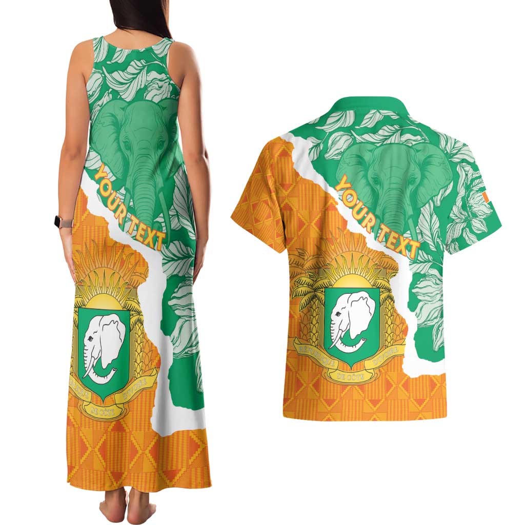 Personalised Ivory Coast Couples Matching Tank Maxi Dress and Hawaiian Shirt Elephant With Coat Of Arms