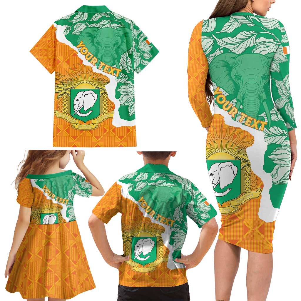 Personalised Ivory Coast Family Matching Long Sleeve Bodycon Dress and Hawaiian Shirt Elephant With Coat Of Arms