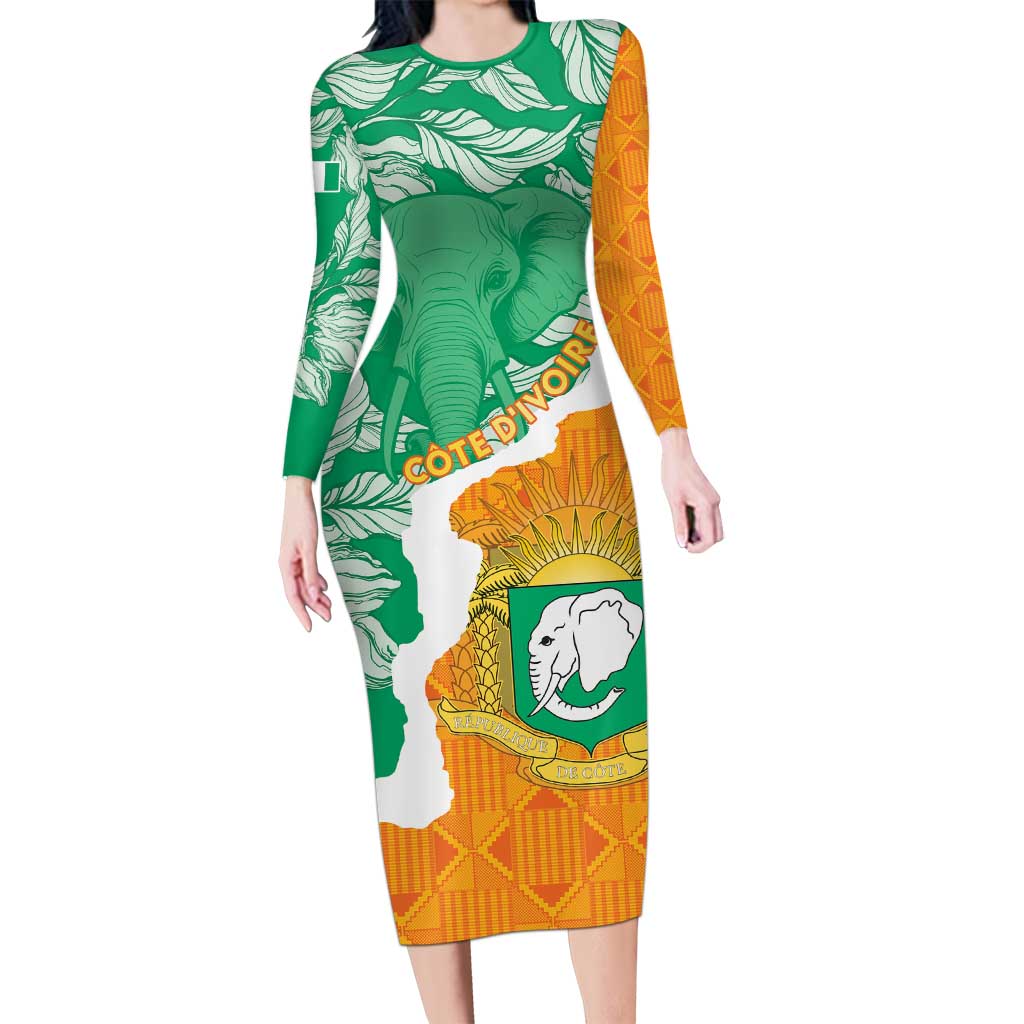 Personalised Ivory Coast Family Matching Long Sleeve Bodycon Dress and Hawaiian Shirt Elephant With Coat Of Arms