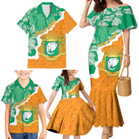 Personalised Ivory Coast Family Matching Mermaid Dress and Hawaiian Shirt Elephant With Coat Of Arms