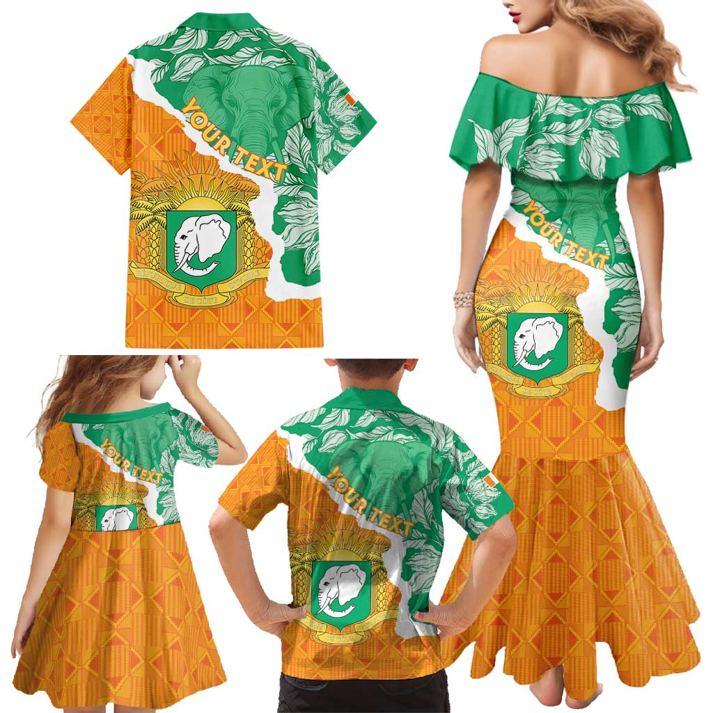 Personalised Ivory Coast Family Matching Mermaid Dress and Hawaiian Shirt Elephant With Coat Of Arms