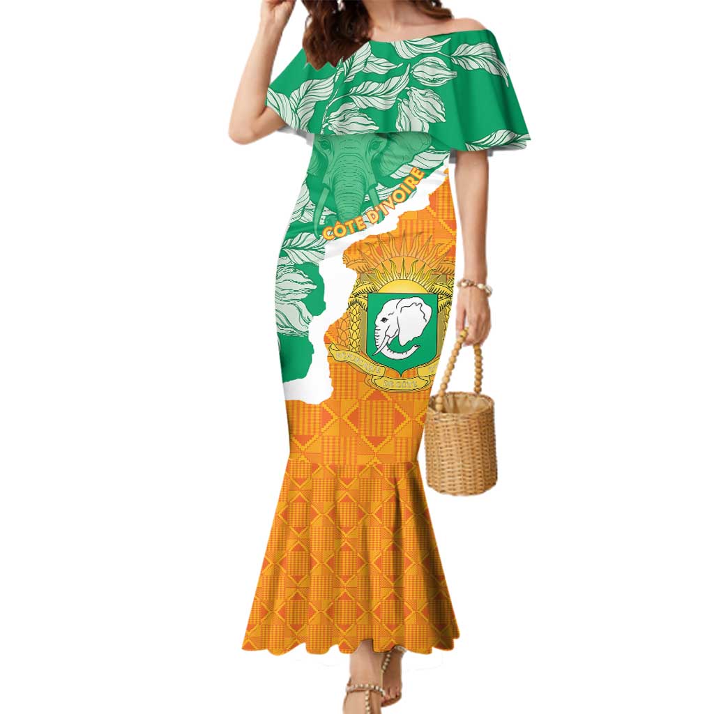 Personalised Ivory Coast Family Matching Mermaid Dress and Hawaiian Shirt Elephant With Coat Of Arms