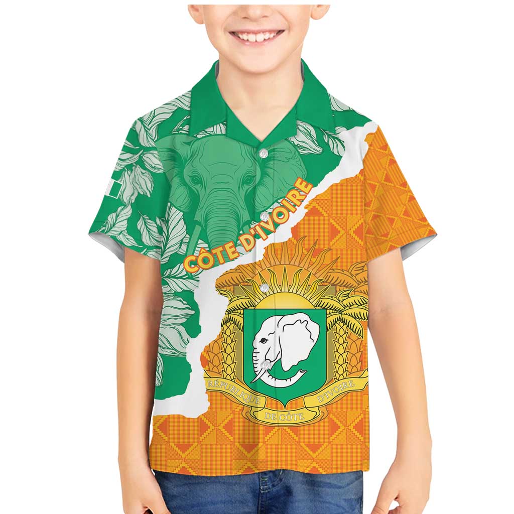 Personalised Ivory Coast Family Matching Mermaid Dress and Hawaiian Shirt Elephant With Coat Of Arms