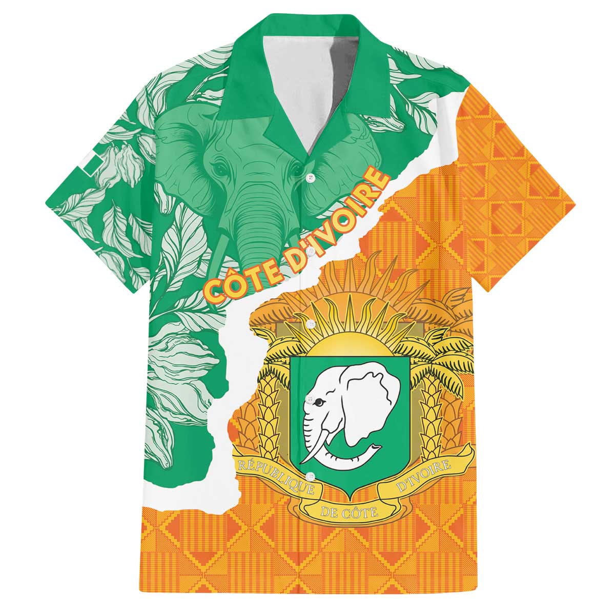 Personalised Ivory Coast Family Matching Off The Shoulder Long Sleeve Dress and Hawaiian Shirt Elephant With Coat Of Arms