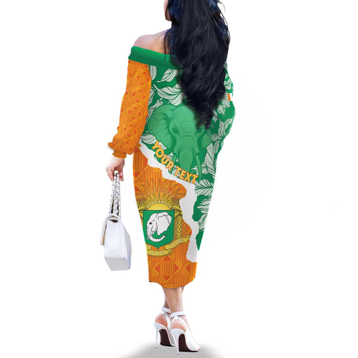 Personalised Ivory Coast Family Matching Off The Shoulder Long Sleeve Dress and Hawaiian Shirt Elephant With Coat Of Arms