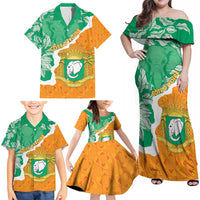 Personalised Ivory Coast Family Matching Off Shoulder Maxi Dress and Hawaiian Shirt Elephant With Coat Of Arms
