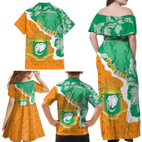 Personalised Ivory Coast Family Matching Off Shoulder Maxi Dress and Hawaiian Shirt Elephant With Coat Of Arms