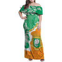 Personalised Ivory Coast Family Matching Off Shoulder Maxi Dress and Hawaiian Shirt Elephant With Coat Of Arms