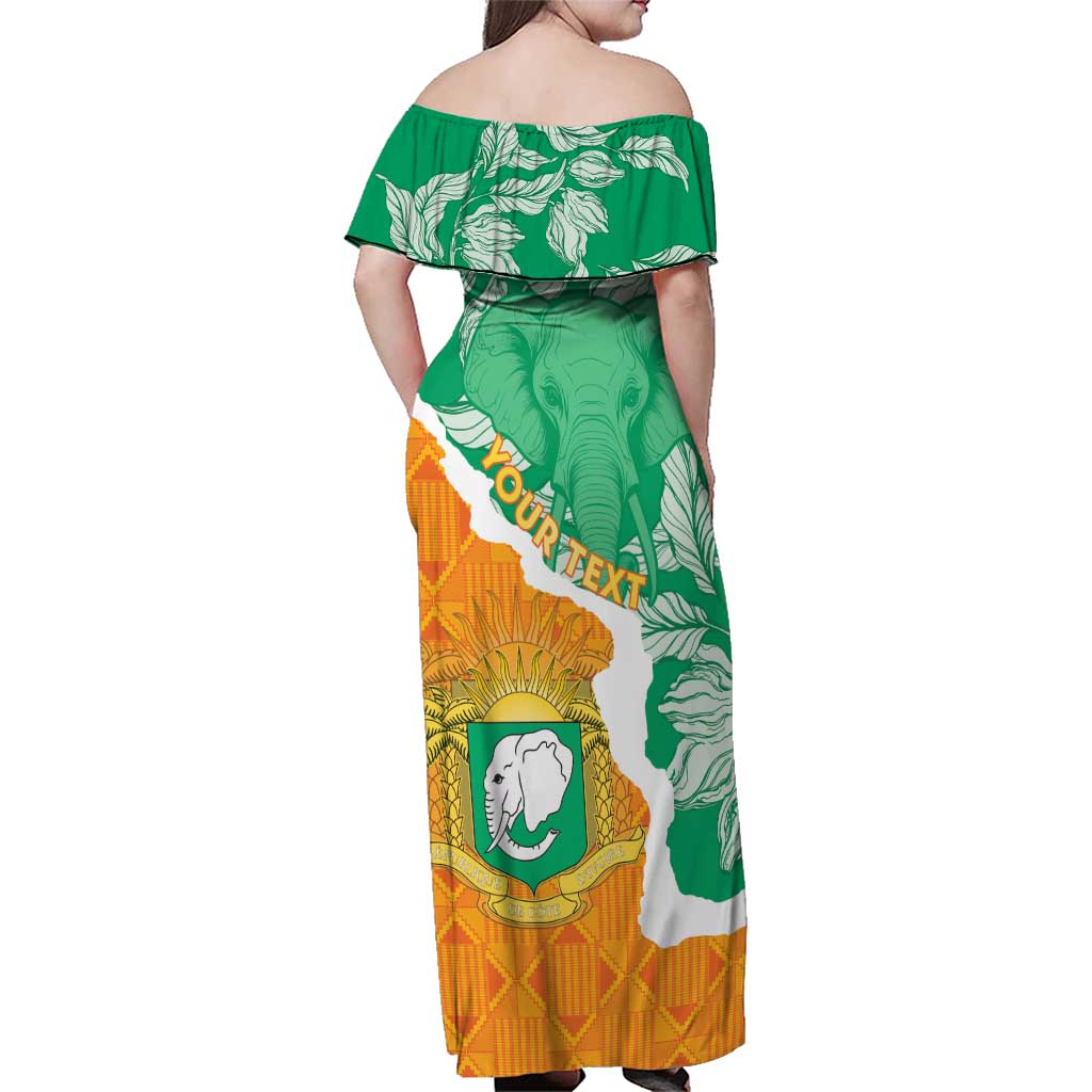 Personalised Ivory Coast Family Matching Off Shoulder Maxi Dress and Hawaiian Shirt Elephant With Coat Of Arms