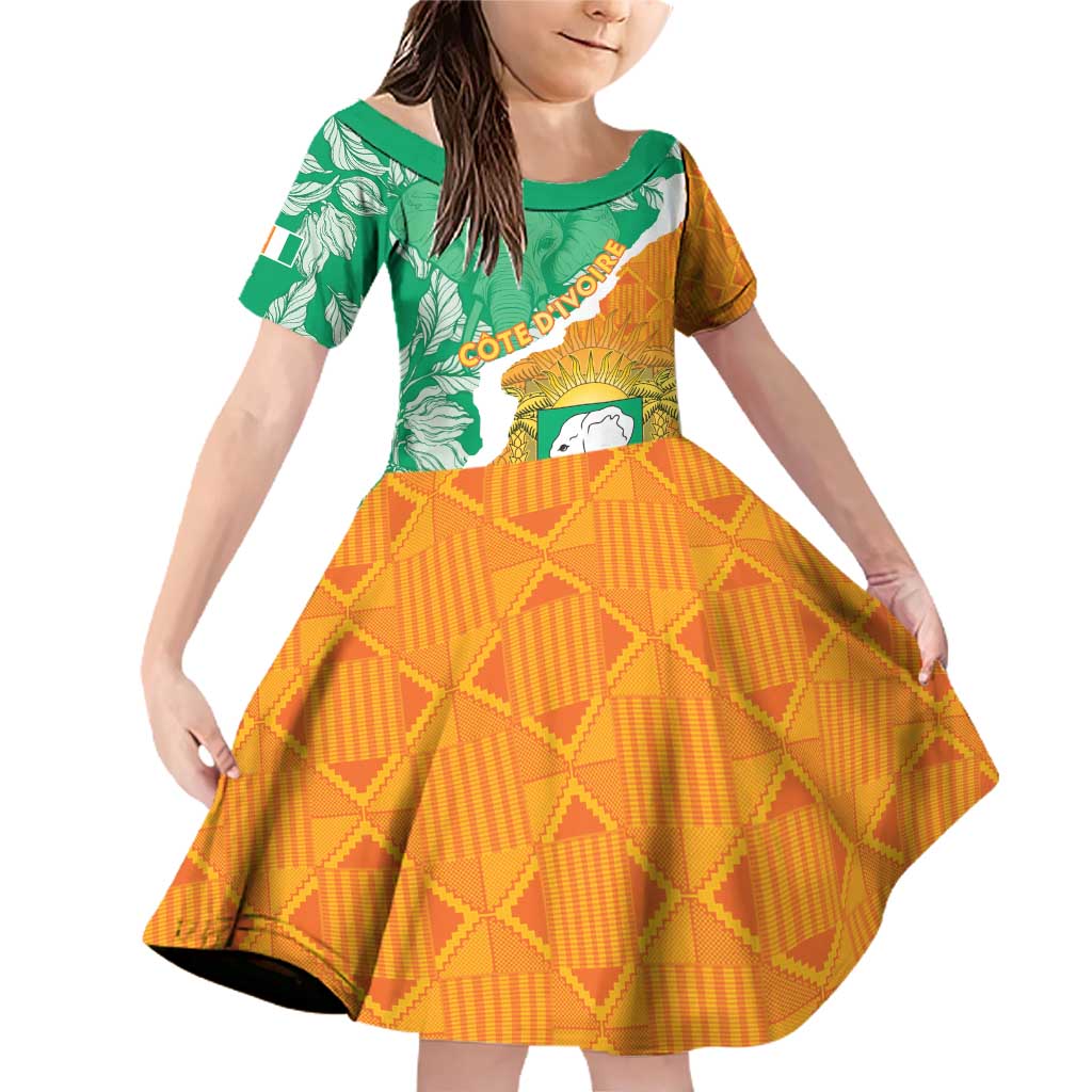 Personalised Ivory Coast Family Matching Off Shoulder Short Dress and Hawaiian Shirt Elephant With Coat Of Arms