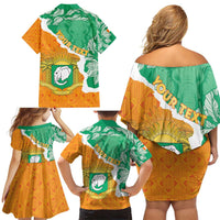 Personalised Ivory Coast Family Matching Off Shoulder Short Dress and Hawaiian Shirt Elephant With Coat Of Arms