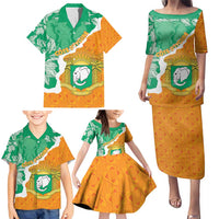 Personalised Ivory Coast Family Matching Puletasi and Hawaiian Shirt Elephant With Coat Of Arms