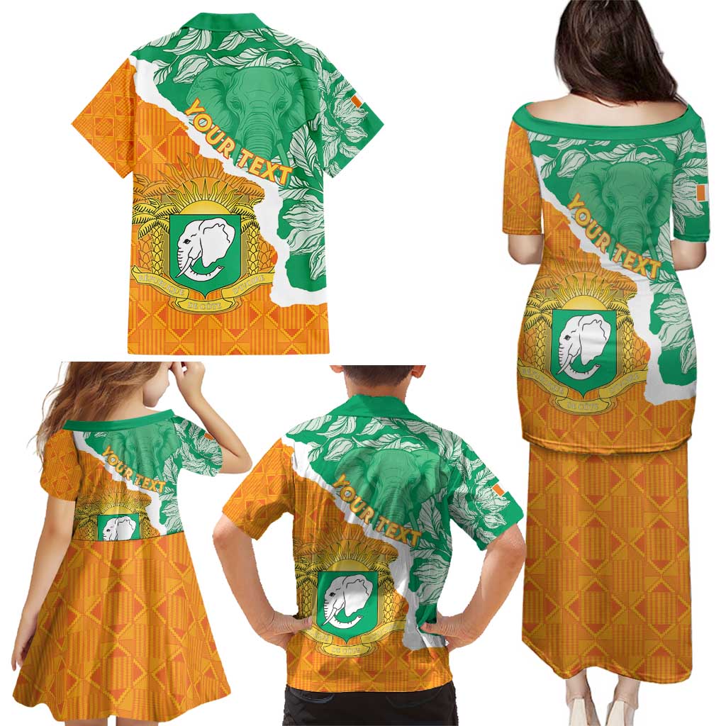 Personalised Ivory Coast Family Matching Puletasi and Hawaiian Shirt Elephant With Coat Of Arms