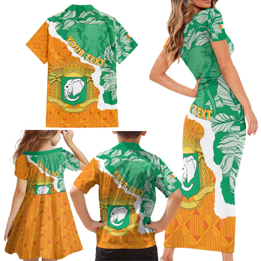 Personalised Ivory Coast Family Matching Short Sleeve Bodycon Dress and Hawaiian Shirt Elephant With Coat Of Arms