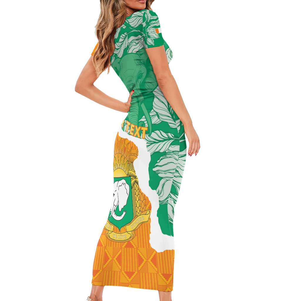 Personalised Ivory Coast Family Matching Short Sleeve Bodycon Dress and Hawaiian Shirt Elephant With Coat Of Arms