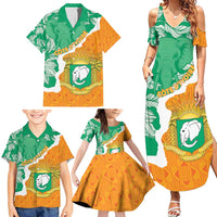 Personalised Ivory Coast Family Matching Summer Maxi Dress and Hawaiian Shirt Elephant With Coat Of Arms