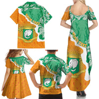 Personalised Ivory Coast Family Matching Summer Maxi Dress and Hawaiian Shirt Elephant With Coat Of Arms