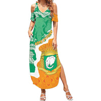 Personalised Ivory Coast Family Matching Summer Maxi Dress and Hawaiian Shirt Elephant With Coat Of Arms