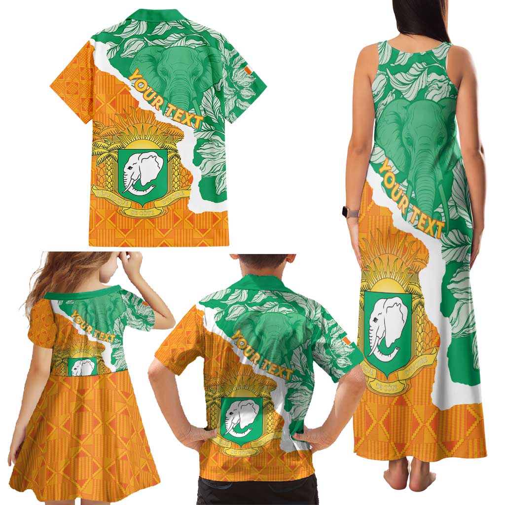 Personalised Ivory Coast Family Matching Tank Maxi Dress and Hawaiian Shirt Elephant With Coat Of Arms