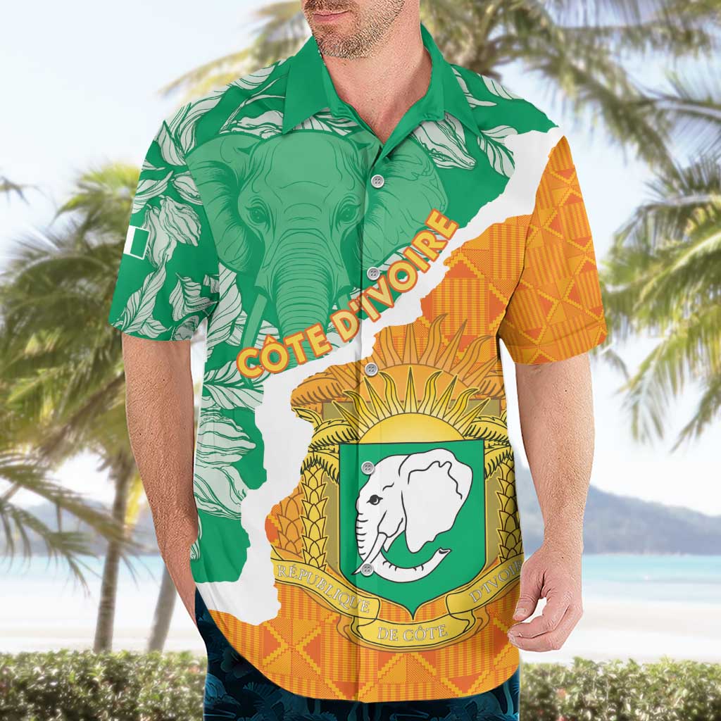 Personalised Ivory Coast Hawaiian Shirt Elephant With Coat Of Arms