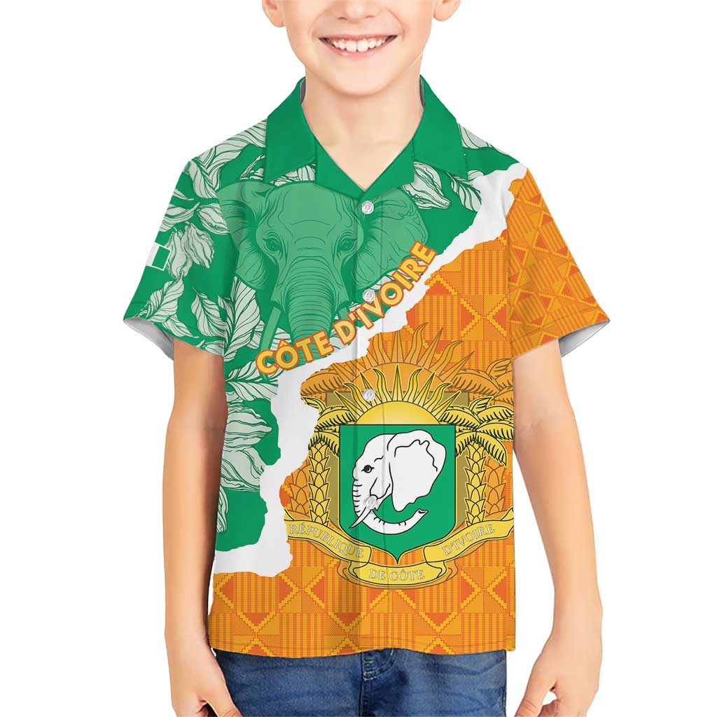 Personalised Ivory Coast Kid Hawaiian Shirt Elephant With Coat Of Arms