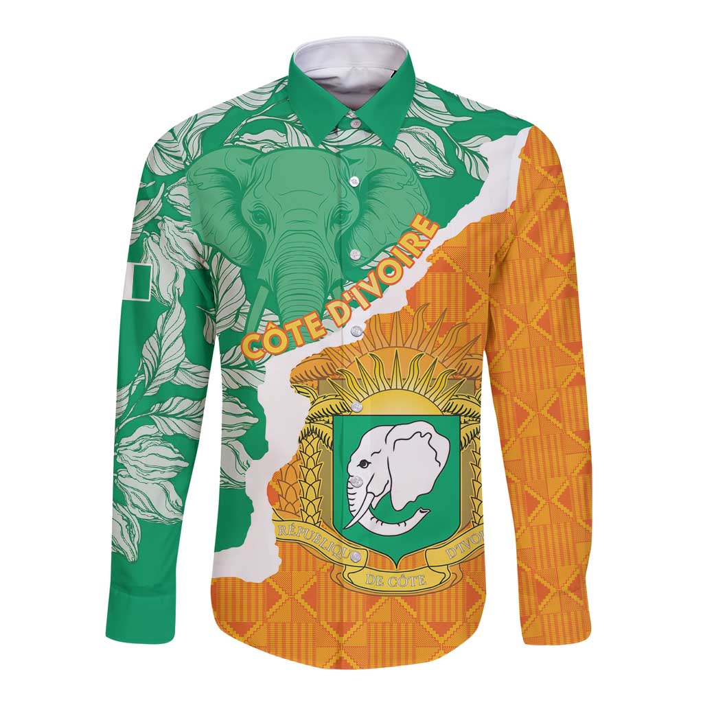 Personalised Ivory Coast Long Sleeve Button Shirt Elephant With Coat Of Arms