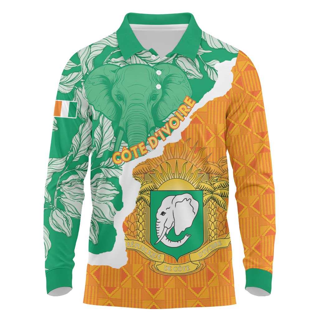 Personalised Ivory Coast Long Sleeve Polo Shirt Elephant With Coat Of Arms - Wonder Print Shop