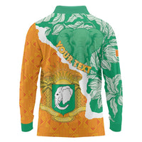Personalised Ivory Coast Long Sleeve Polo Shirt Elephant With Coat Of Arms - Wonder Print Shop