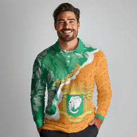 Personalised Ivory Coast Long Sleeve Polo Shirt Elephant With Coat Of Arms - Wonder Print Shop