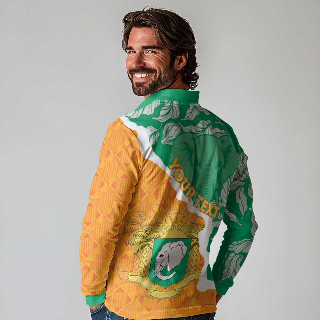 Personalised Ivory Coast Long Sleeve Polo Shirt Elephant With Coat Of Arms - Wonder Print Shop