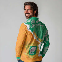 Personalised Ivory Coast Long Sleeve Polo Shirt Elephant With Coat Of Arms - Wonder Print Shop