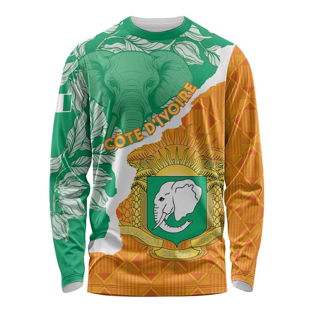 Personalised Ivory Coast Long Sleeve Shirt Elephant With Coat Of Arms - Wonder Print Shop